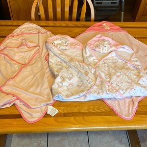 Bundle of 5 pink baby girl towels- bunny, bear and stripes